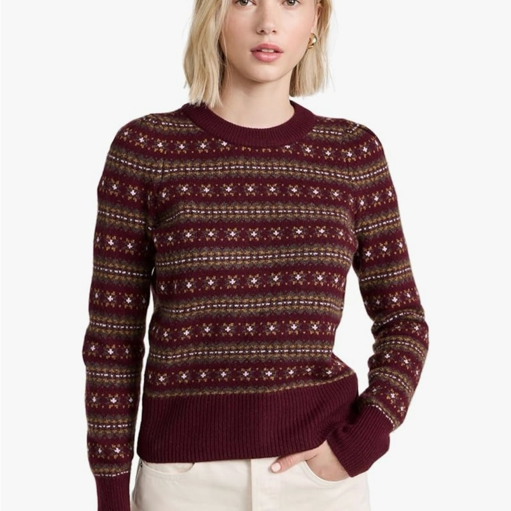Faherty Highland Fair Isle Puff Sleeve Sweater Women's size Small